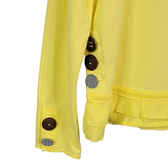 Neon Buddha Yellow Bohemian Coastal Ruffle Hem Top Women's Size Petite Small - Picture 2 of 14